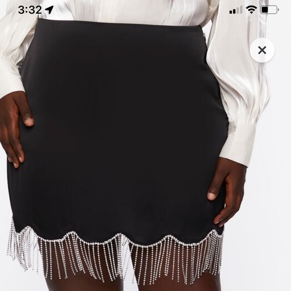 Black Rhinestone Fringe Mini Skirt 2x - Picture 1 of 2